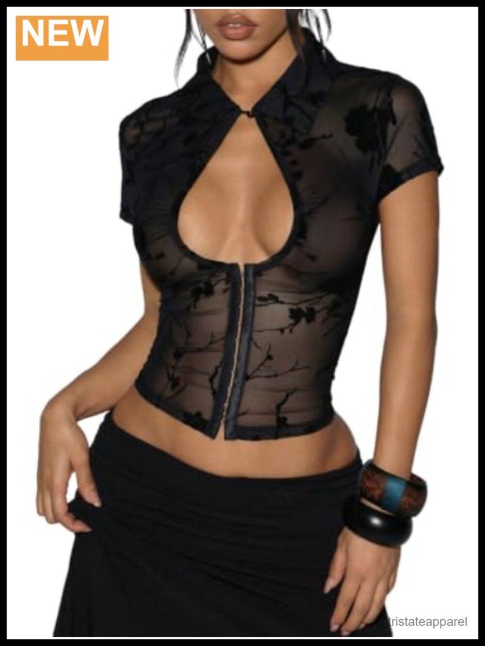 Sheer Mesh Y2K Keyhole Top Going Out Outfit
